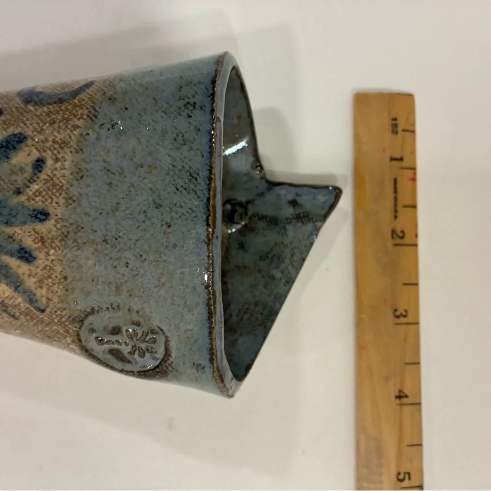 Pottery Wall Pocket Vase Blue Palm Tree with Brown Blue Backdrop S.C. Tree/Moon
